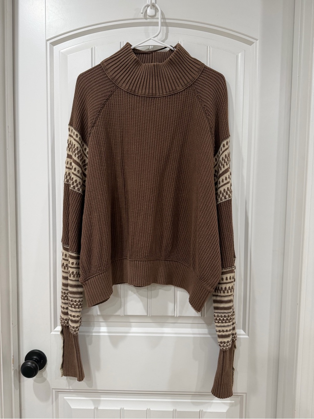 We The Free Brown Fair Isle Mock Neck Sweater Get Cozy Boho - Picture 2 of 7